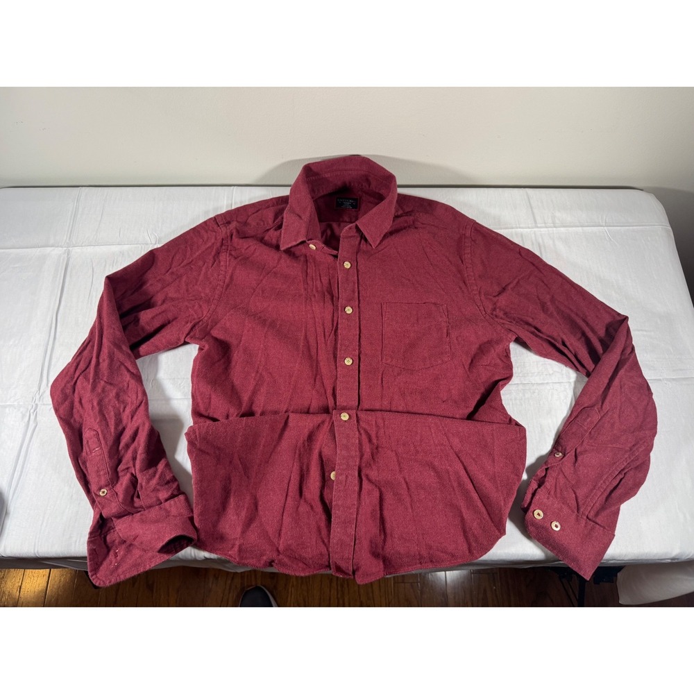 UNTUCKit Mens Medium Slim Fit Flannel Button Down Shirt Burgundy Red Cotton